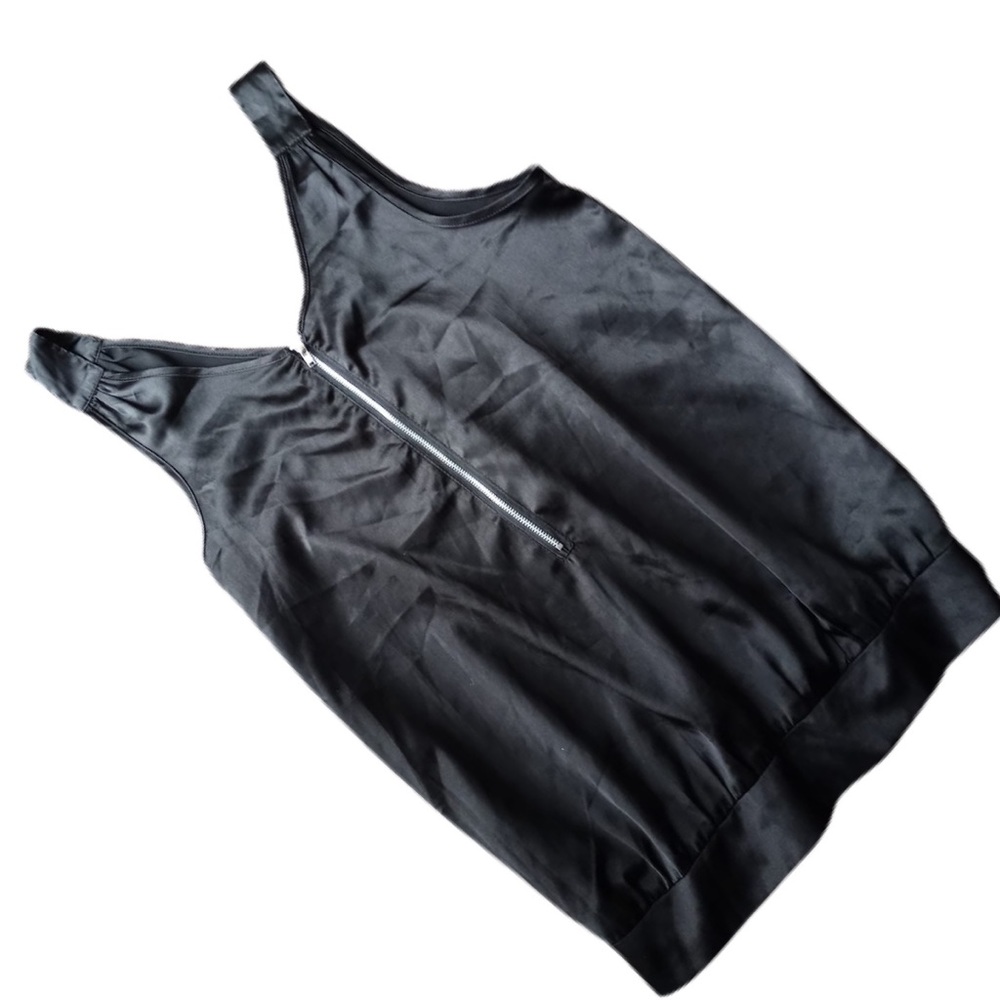 THANX COLLECTION Black Satin Zip Sleeveless Blouse